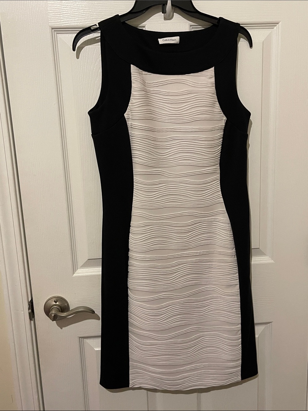 Calvin Klein Black and White Textured Panel Sheath Dress